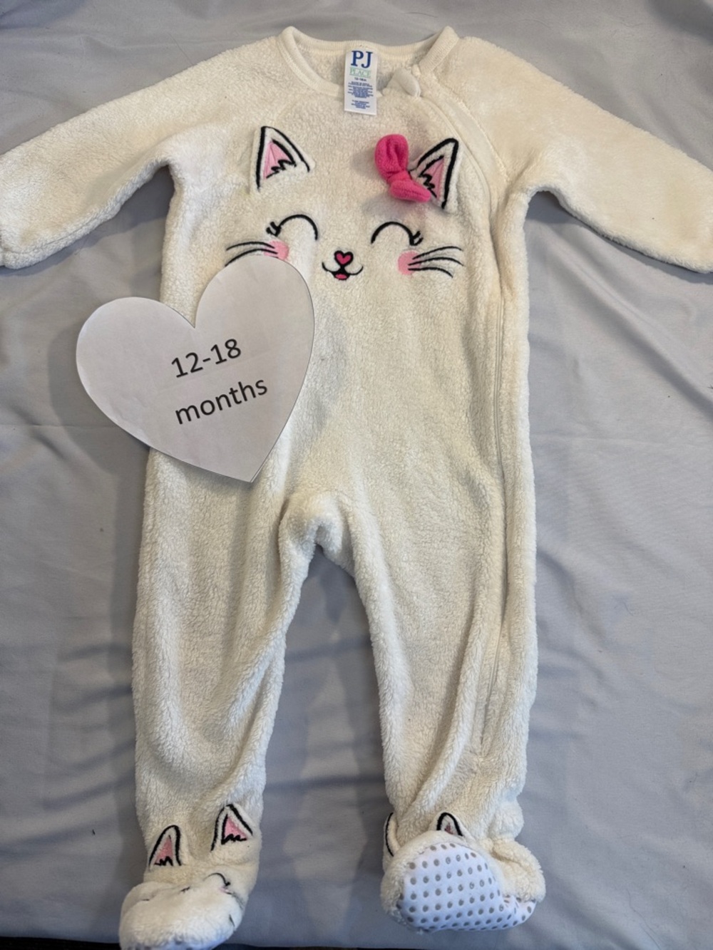 PJ Place - White and Pink Cat Footies Cozy One Piece romper